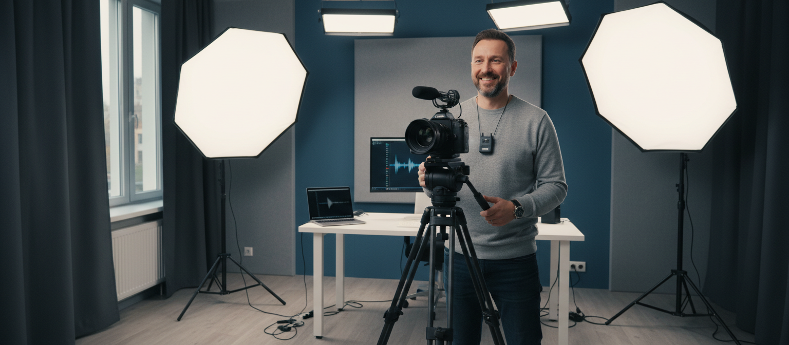 Creator recording a video in a studio