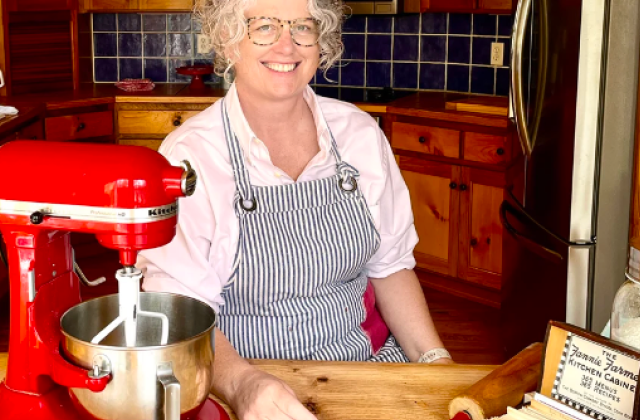 Baking creator working with a red stand mixer